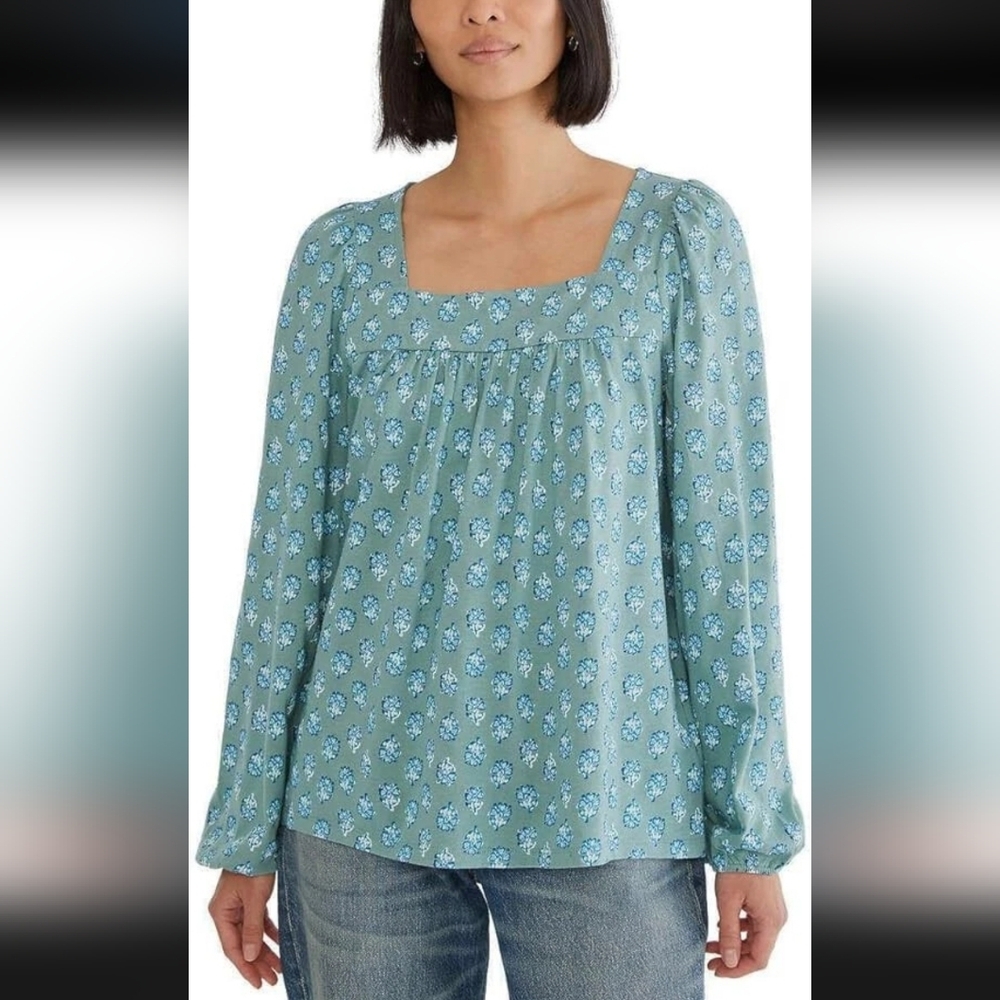 Lucky Brand Floral Peasant Square Neck Elastic Cuff Long Sleeve Top - Picture 3 of 3